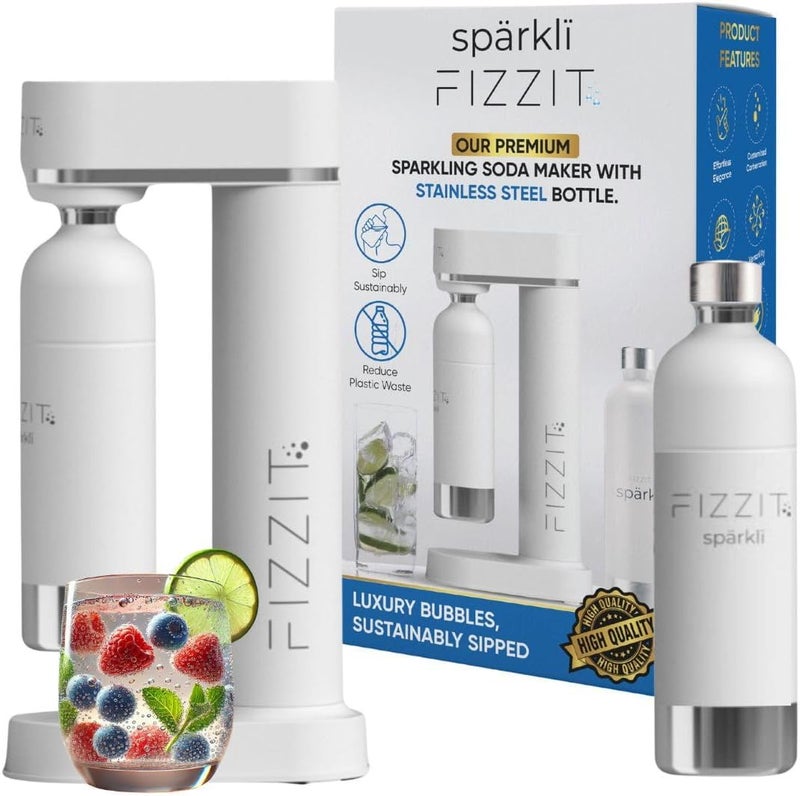 Fizz It صانع مياه الصودا الغازية فزيت سباركلي مع زجاجة من الفولاذ المقاوم للصدأ، آمنة للغسل في غسالة الصحون - Image 1